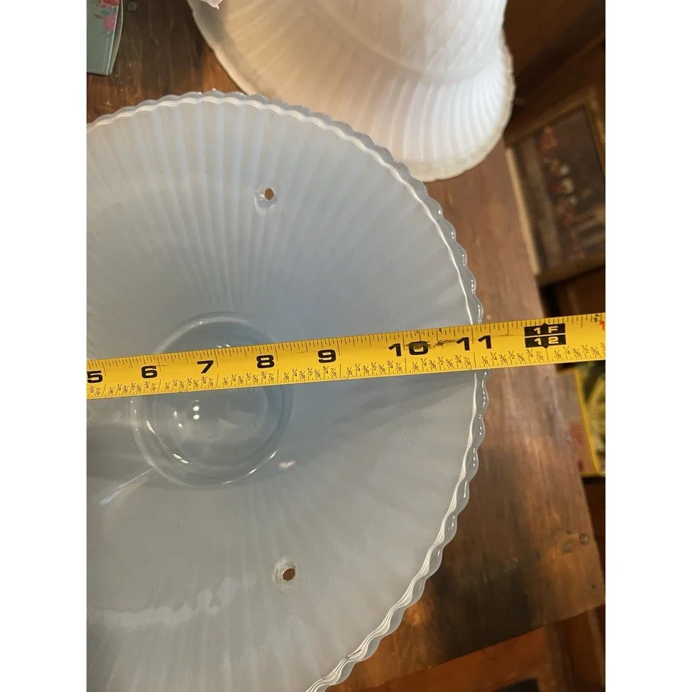 Macbeth Evans Petalware Monax Blue Opalescent Glass 3 Hole Ceiling Light Shade